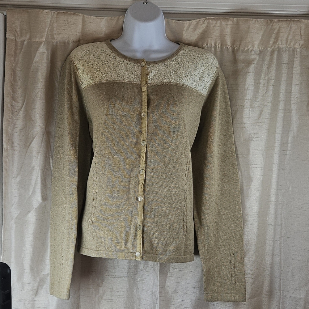NWOT Liz Claiborn cream tan lace cardigan sweater Womens Large - Picture 7 of 7